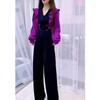 227282025 Moda Coreana Nova de Outono Macacão de Gola V com Babados de Cintura Alta Slim-Fit para Mulheres