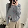 Cárdigan de Punto Suave Color Azul Klein para Mujer, Nuevo Estilo Coreano Bordado para Otoño 2026, Abrigo Suéter de Manga Larga
