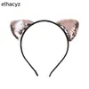 Accesorios Europeos y Americanos para el Cabello de Doble Cara con Lentejuelas Orejas de Gato Diadema de Tela para Niños Diadema Negra de Franela con Lentejuelas
