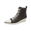 Zapatos de lona de estilo europeo para mujer, con punta fina, tacón de cuña y caña alta, colección nueva 2026, con cremalleras laterales, zapatillas casuales, zapatos versátiles de suela gruesa