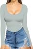 Camiseta Sexy de Manga Larga con Escote Bajo Ajustada a la Figura con Lazo en la Cintura para Mujer Estilo Europeo y Americano Amazon 2024