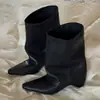 2026 Novo Estilo Temperamento Versátil Botas de Cano Longo para Mulheres Outono Bico Fino Simples Casual Perna Larga Botas de Equitação Botinhas Salto Grosso Botas Curtas
