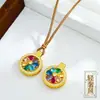 Collar con colgante de girasol bañado en oro con incrustación completa de diamantes, disco giratorio, mismo estilo que en las joyerías, alta retención del color, brújula incrustada de diamantes, fuente de venta al por mayor