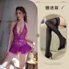 Lingerie Sexy Renda com Amarração no Pescoço para Mulheres, Body Quente com Abertura na Virilha, Body Apaixonante Sem Abertura