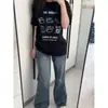 Top de Mujer Midi Blanco y Negro con Estampado de Textura Dulce y Picante Ropa de Mujer Camiseta Sencilla de Algodón Puro de Manga Corta con Chica Gordita Sabor de Hong Kong