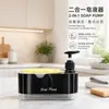 Dispensador de Detergente para Louça Transfronteiriço, Dispensador Duplo de Líquido para Limpeza de Cozinha com Esponja, Dispensador de Sabão Dois em Um com Compartimentos Separados