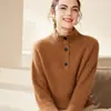 Suéter Base de Punto Grueso de Siete Puntos 100% Cachemira Pura, Sencillo y Versátil, para Mujer, de Cuello Alto con Botones, Corte Holgado