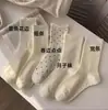 Meias de Algodão Puro Algodão Penteado Meia com Babado e Bolinhas Meias Femininas de Cano Médio ins Meias de Algodão da Moda Outono Meias Longas Femininas