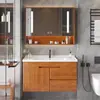 Conjunto de Gabinete de Baño de Roble Moderno Minimalista Lavabo Integrado de Cerámica Tocador de Baño Lavabo Muebles de Baño