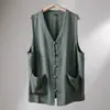 Chaleco fino de lino de estilo chino para verano, chaleco panky de algodón y lino para mediana edad y ancianos, chaleco holgado de talla grande, abrigo Tang