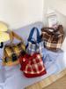 Bolsa de Lana a Cuadros de Moda Otoño e Invierno Bolso Tote con Puntadas Retro de Gamuza Bolso de Hombro Único Cruzado Estilo Ins Bolso de Viaje