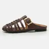 Mules cerrados tejidos calados para mujer, nuevas sandalias planas versátiles sin cordones de moda de verano 7006-4