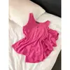 Conjunto de pijama de camisola e shorts estilo BM girl picante cor vermelho rosa para mulheres verão 2026 pode ser usado como colete e shorts conjunto de roupa de casa roupa externa