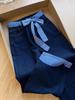 Jeans de Retazos Cuadros con Pajarita para Mujer, Nuevo Estilo Primavera y Otoño, Pantalones Rectos Sueltos de Pierna Ancha