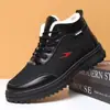 Inverno Novo Veludo Grosso Engrossado Masculino Cano Alto Sapatos de Algodão Botas de Neve Masculinas Sola Grossa Antiderrapante Superfície de Couro Impermeável Algodão de Pai