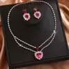 Moda Transfronteriza Elegante Lujo Ligero Circonio Completo Elementos Exquisitos Corazón de Melocotón Circonita Pendientes Collar traje Combinación Joyería de Novia