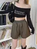 Shorts de cuero para mujer talla grande, nuevo estilo de otoño, pantalones versátiles de cuero PU de cintura alta, línea A, pierna ancha, shorts casuales adelgazantes para botas