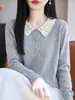 Cardigan fino de lã 6 para mulheres, lapela, primavera e outono, macio, de abotoamento simples, para o trabalho, emagrecimento, manga longa, jaqueta de tricô