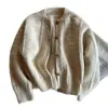 Nuevo Suéter Chaqueta Corta Holgada de Otoño e Invierno 2025 para Mujer, Cardigan de Punto Grueso Trenzado Color Blanco Roto