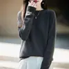 Suéter de malha sem costura em lã fina e lã de iaque para mulheres, gola redonda, quente para outono e inverno, caimento solto, adequado como camada base.