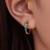 Brincos de Moda Versáteis Mili Banhados a Ouro 18K em Formato de Cobra Full Diamond Zircônia Colorida em U de Aço Inoxidável