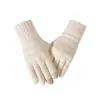Guantes de cuadros de color sólido transfronterizos para hombres y mujeres, cálidos de invierno, forrados de felpa, tejido grueso tipo lana, pantalla táctil, guantes de alta gama