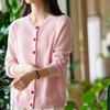 Cardigã de Malha 100% Caxemira Pura Feminino, Jaqueta Suéter Redonda da Moda e Rejuvenescedora, Novo Estilo Outono e Inverno com Botões em Formato de Coração