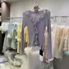 Suéter de Punto con Cuello Redondo, Ajustado, Estilo Coreano, para Commuting, Otoño/Invierno 2026, con Diseño de Volantes