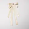 Gravata borboleta de cetim listrada perolada com strass, broche de fita longa, estilo delicado, adequada para camisas e vestidos JK