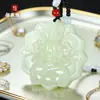 Collar Colgante de Jade Guanyin Flor de Loto Verde y Blanca de Jade Afgano Colgante de Bodhisattva Colgante de Jade de los Ocho Tesoros para Hombres y Mujeres