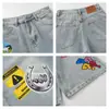 Shorts de Mezclilla con Estampado de Letras, Elementos del Año del Caballo de Caricatura Estilo Japonés para Hombres, Pantalones Cortos Casuales de Moda Nuevos de Verano para Mujeres, Modernos