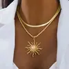 Colar de Girassol de Metal Popular Transfronteiriço Europeu e Americano, Corrente para Clavícula com Pingente Versátil de Chama Solar em Camadas de Alta Qualidade
