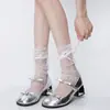 Calcetines lolita de estilo japonés para chica suave, calcetines con lazo de encaje, calcetines de verano para mujer de media caña finos, medias lolita negras
