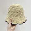 Sombrero de paja para mujer, sombrilla de verano, protector solar, sombrero de playa, sombrero de pescador hueco, transpirable, con cara tejida, pequeño cubo