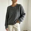 Bestseller transfronterizo europeo y americano: cárdigan de punto suave de color liso para mujer, abrigo suéter mullido de un solo pecho con cuello redondo para otoño e invierno