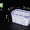 Cesta de drenaje de plástico japonesa de doble capa de grado alimenticio, caja para mantener la frescura, caja sellada para congelar alimentos de cocina, caja de almacenamiento para refrigerador