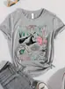 Camiseta Casual Talla Extra para Mujer Estampado de Bruja Mala Cuello Redondo Patrón Geométrico Top de Moda Primavera/Verano
