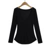 6067-25 Primavera Nuevo Europeo y Americano Chicas Calientes Sexy Escote Bajo Grande en U Empalme Protector Solar Camiseta Base Ligera Camiseta