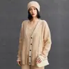 Nuevo Suéter Cardigan Abrigo de Punto Trenzado de Cachemira para Mujer Otoño/Invierno 2025 Bloque de Color Bolsillo Doble Cuello en V