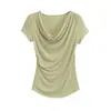 Pura deseabilidad, estilo elegante, camiseta de manga corta multiusos, top corto de verano plisado entallado a la cintura, diseño versátil y elegante, top ajustado