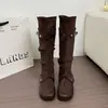 Botas altas de hebilla de cinturón desmontable de dos usos, botas de caballero western, botas largas plisadas adelgazantes, botas de mujer de nicho
