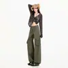 26 Calças de Trabalho Novas Tendência Femininas Perna Reta Casual Americano Estilo de Rua Garota Popular Algodão Puro Bolsos Canguru Suporta Dropshipping