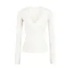 Camisa Base de Renda Decote V Profundo Desejo Puro para Mulheres 2026 Novo Top de Tricô Slim Fit Manga Longa Estilo Americano Top Curto para Usar por Baixo