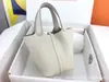 Bolso de Cesta de Verduras de Cuero Vegetal TC Importado Cosido con Cera Hecho a Mano picotin18/22cm Portátil Todo Fósforo Cubo Bolso de Mujer