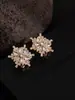 Nuevos Pendientes de Copo de Nieve de Circonita de Cobre Estilo Japonés, Pendientes Versátiles y Elegantes de Nicho para Mujer, Pendientes de Flor Grandes para Mujer