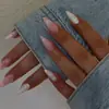 Manicura de Almendras Transfronteriza Más Vendida Uñas Largas Sencillas y Elegantes Moda Francesa Uñas Portables 24 Piezas Parches de Uñas Terminados