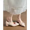 Sapatos Mary Jane Chuyuji Estilo Francês Elegante Bico Fino Salto Bloco para Mulheres com Laço, Lindos Sapatos Baixos que Não Cansam os Pés
