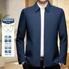 Jaqueta Masculina de Meia-Idade 2026 Primavera Nova Casual de Negócios Zíper Cor Sólida Simples Gola Lapela Estilo Pai