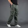 Calça Casual Transfronteiriça Masculina Primavera Nova Algodão Puro Tamanho Grande Macacão Solto Esportivo Reta Outdoor Calças de Múltiplos Bolsos
