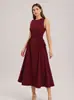 Vestido Longo Simples de Gola Redonda Sem Mangas para Mulheres, Cinto na Cintura para Cintura Marcada e Emagrecimento, Vestido de Linha A com Barra Larga para o Dia a Dia